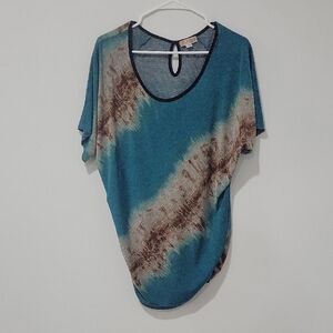 Lavish Teal and Brown Short Sleeve Top